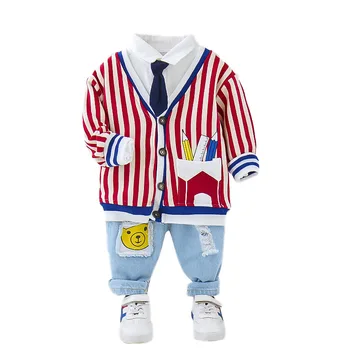 

Spring Autumn Children Cotton Clothes Baby Boy T Shirts Striped Print Coat Pants 3Pcs/sets Infant Kid Fashion Toddler Tracksuits