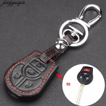 

jingyuqin Remote 4 Buttons Styling Car Key Case Cover Leather Holder For Nissan Cube Rogue Juke Key Chain