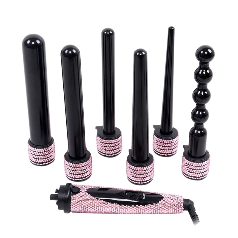 

Crystal 6 in 1 Hair Curling Iron Diamond Hair Curler Wand Set Ceramic Interchangeable Barrels Bling Hair Styling Hot Tool