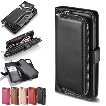 

Zipper Wallet eather Case For iPhone se2 se 2 2020 11 Pro Max Xr X flip cover case on iphone xs max 7 8 6 6s plus Coque Lanyard