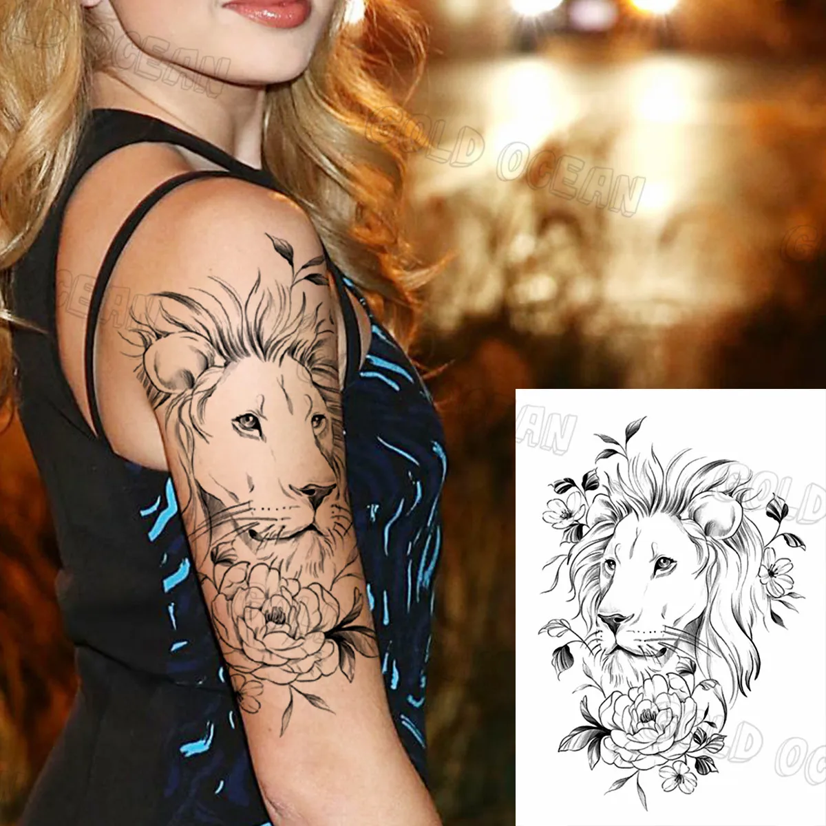 Pencil Sketch Lion Peony Temporary Tattoos For Women Boys Tiger Compass Fox Zinnia Flower Fake Tattoo Sticker Arm Back Tatoos Temporary Tattoos Aliexpress