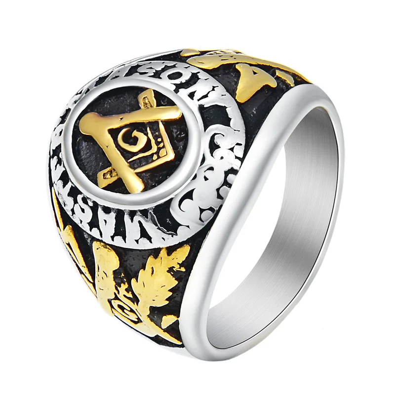 Черное покрытое кольцо масоны для колледжа, масонские кольца для мужчин, обручальное кольцо из нержавеющей стали, ювелирные изделия, рождественское кольцо - Цвет основного камня: Gold and Silver