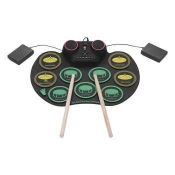 

Portable Doble Speaker Hand Roll Silicone USB Socket Folding Electronic Drums Jazz Drums Set With Foot Pedal - Black