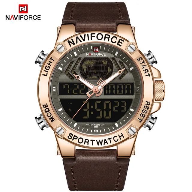 NAVIFORCE 9164 мужские часы лучший бренд класса люкс цифровые аналоговые спортивные наручные часы военные из натуральной кожи мужские часы Relogio Masculino - Цвет: Розовый