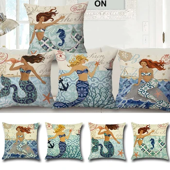 

Pillowcase 18" Marine Style Chair Waist Decorative Mermaid Painting Pattern Variety Of Styles Mermaid Patterns Are Diverse New