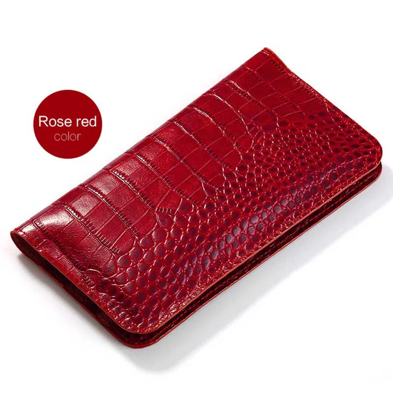 04-Rose red LANGSIDI брендовый чехол из натуральной кожи с текстурой крокодила, многофункциональные кошельки для телефона для iPhone 6S 7 8Plus x xs 11 PRO max - Цвет: 04-Rose red