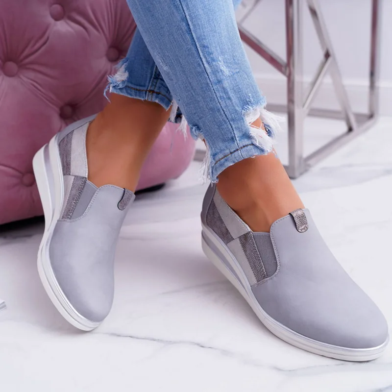 Light gray 2 PUIMENTIUA/женские кроссовки на платформе; блестящие сияющие стразы; модные повседневные женские балетки на плоской подошве; эспадрильи - Цвет: Light gray 2