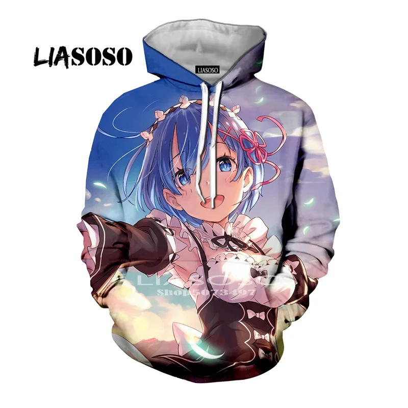 4 LIASOSO, унисекс, Модный повседневный пуловер, толстовка, аниме, 3D принт, Re: zero, Твин, горничная Рам Рем, 3D принт, Harajuku, толстовка с капюшоном - Цвет: 4