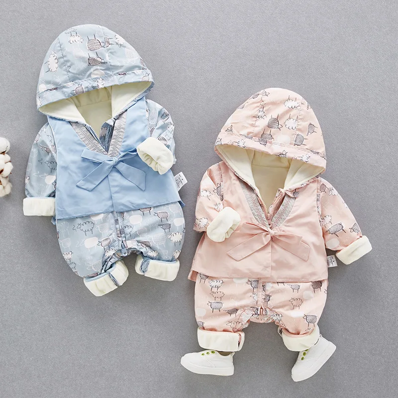 

Kid Boy Girl Long Sleeve Hooded Jumpsuit + Vest Sets Overalls Newborn Baby Winter Clothes Unisex New Born Costume 2019
