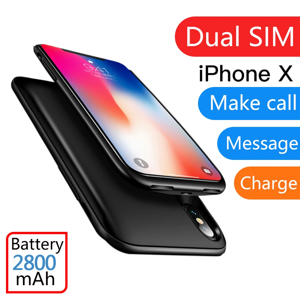 

For iPhone X/XS Ultrathin Rubber frame Dual SIM Dual Standby Bluetooth Adaper Long Standby 7days with 2500 mAh Power Bank
