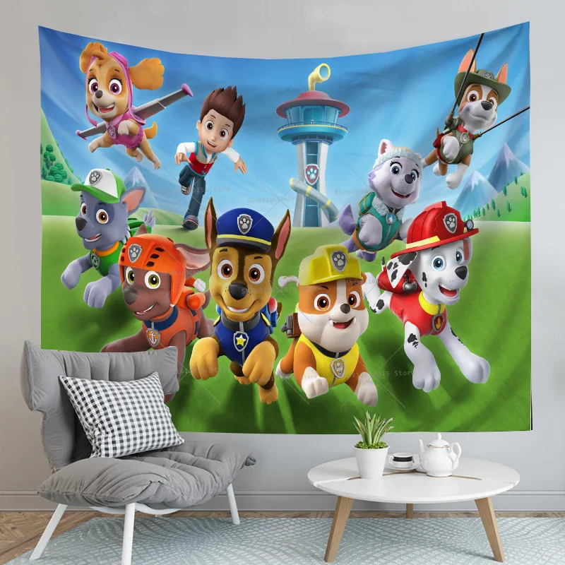 Paw Patrols Anime Wall Tapestry Cute Dog Cartoon Printed Hanging Decoration Background Tapestries Dormitory Home Decor Gift | Игрушки и