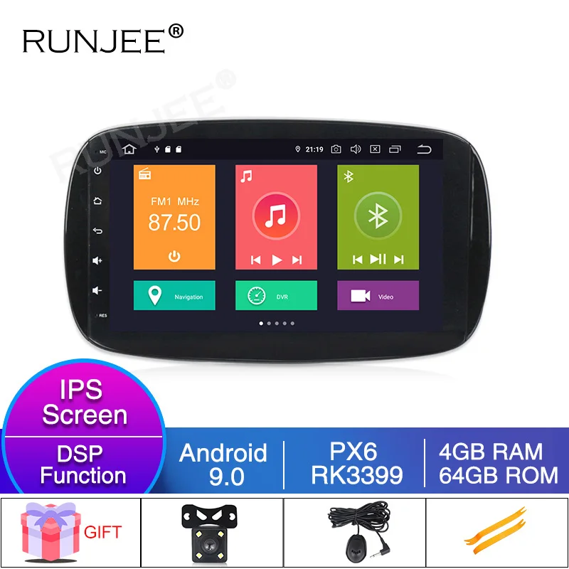 

RUNJEE PX6 4+64G Car multimedia player android IPS DSP Car DVD For Mercedes/Benz Smart Fortwo 2016 2017 2018 BT WIFI DAB
