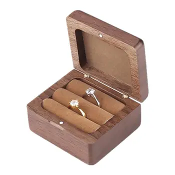 

Square Shaped Wood Ring Box Portable Jewelry Box Holder Engagement Ring Box