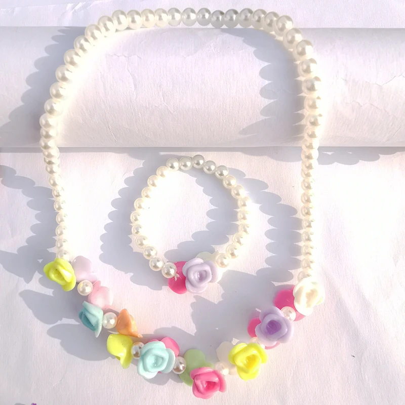 2019 модное ожерелье принцессы с жемчугом набор для детей подарок Акриловые