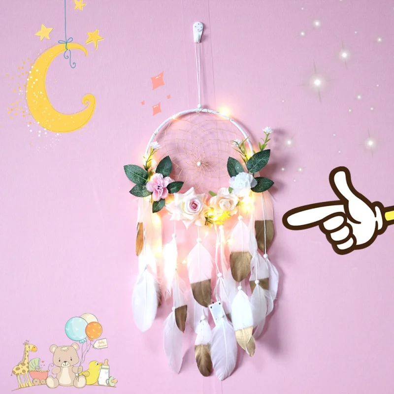 

Feather Half-moon Dreamcatcher Handmade Flower Dream Catcher Net With Feathers Home Wall Hanging & Bar & Party Decoration