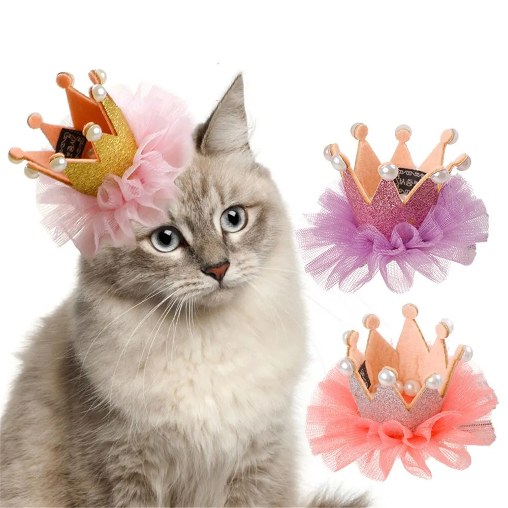 

Fairy Beauty Pet Hat Princess Crown Lace Pearl Headwear Hair Clip Long and Short Dog General Cat and Dog Headwear Pet Accessory