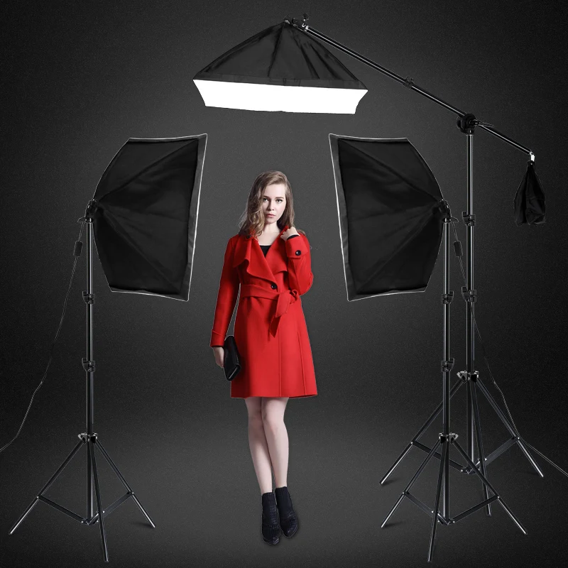 

Photography Studio Softbox Lighting Kit with 3 X 5500K Bulbs Arm Holder Photo Video Continuous Soft Box Lighting Set for YouTube