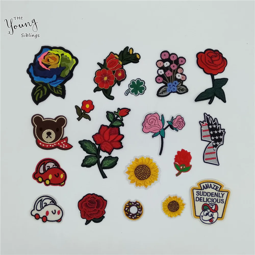 

New arrive Rose flower Hot melt adhesive patches Embroidery Applique Clothes Sewing Patch DIY Badges Iron on patch Accessories