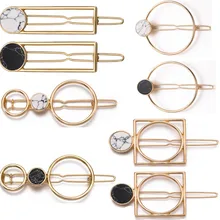 2020 Retro Fashion Women Girls Metal Circle Square Hair Clips Natural Stone Hairpins Barrettes Wedding Hair Clip Accessories