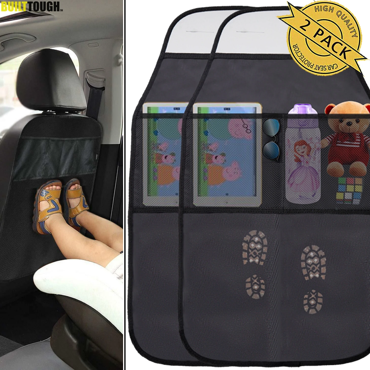 Car Back Seat Protective Cover Protector Mud Kick Mat Organizer Drink Holder Storage Pockets Kick Mats Seatback Kids Toddlers