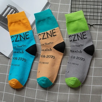 

Simple Stitching Socks Women English Numbers Street Art Happy colorful novelty skateboard Socks Harajuku Long socks Personality
