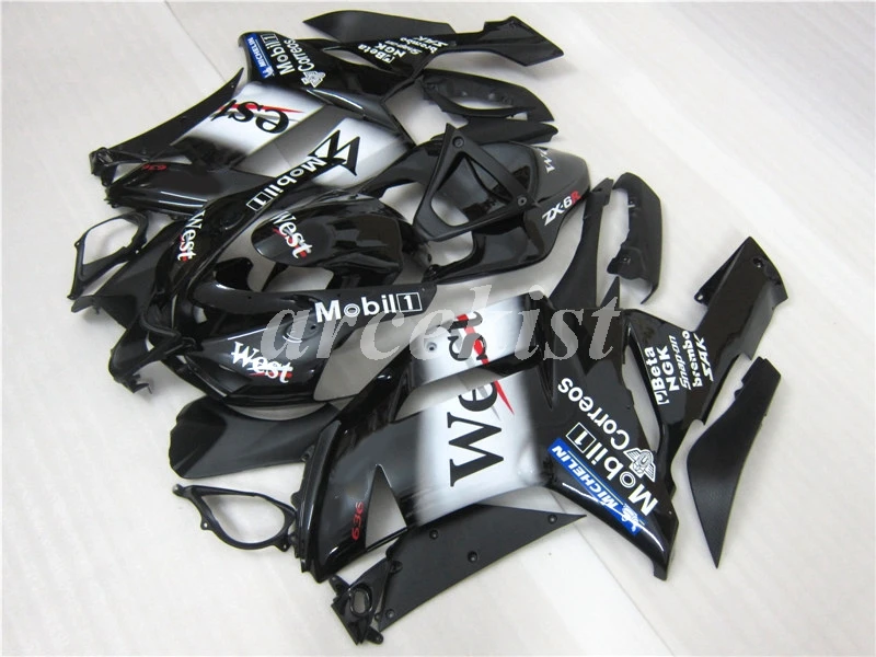 

New ABS Motorcycle Fairings Kits Fit for Kawasaki Ninja ZX-6R ZX6R 2007 2008 07 08 636 Custom black white WEST