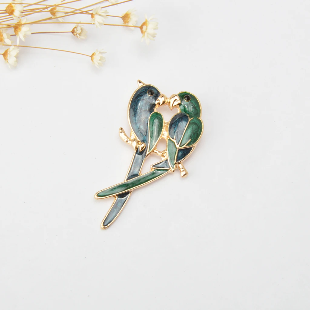 2pcs Vintage Green Enamel Bird Brooch Pin Gold Tone Costume Jewelry Gift