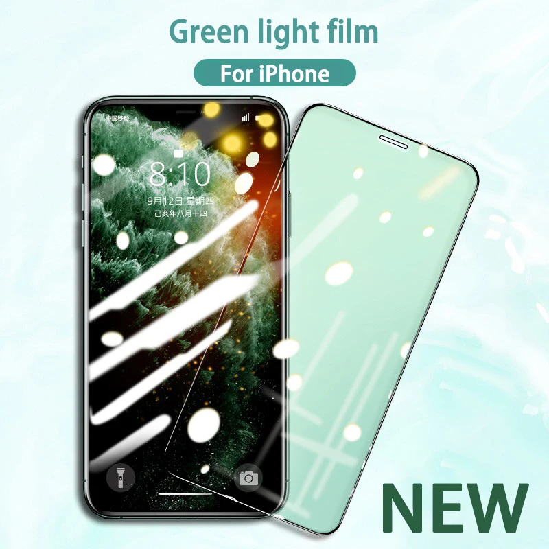 

New Eye Protection Green Light Tempered Glass For iPhone 11 Pro Xs Max Xr Full Cover iPhone 7 8 6 6s Plus Screen Protector Glass