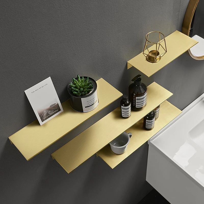  Metal Cosmetic Frame Nordic Bathroom Storage Rack Gold Brushed Corner Shelf 60cm Bathroom Shelf Wal