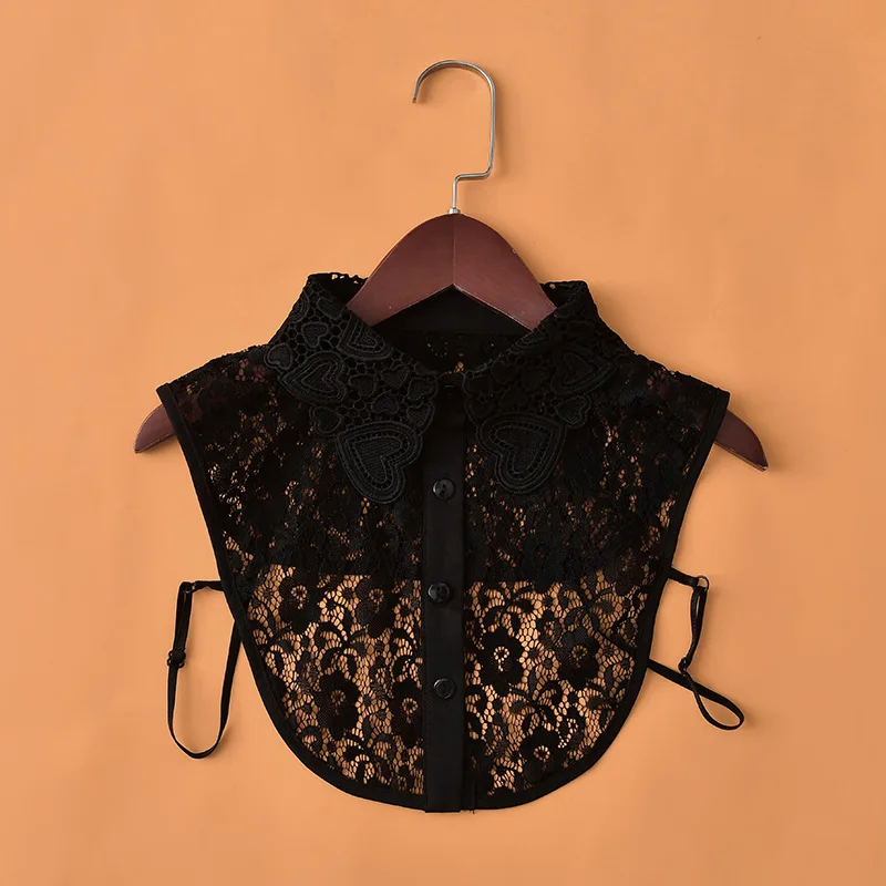 Простые Женские однотонные кружевные модные блузки, съемное ожерелье-чокер с отворотом, винтажная элегантная рубашка с искусственным воротником - Цвет: 11 black 2