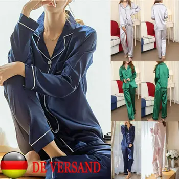 

2020 HOT Elegant Striped Single-breasted Long Sleeve Spring Autumn Silk Satin Lady Pajamas Set Women Sleepwear Sexy Lingerie