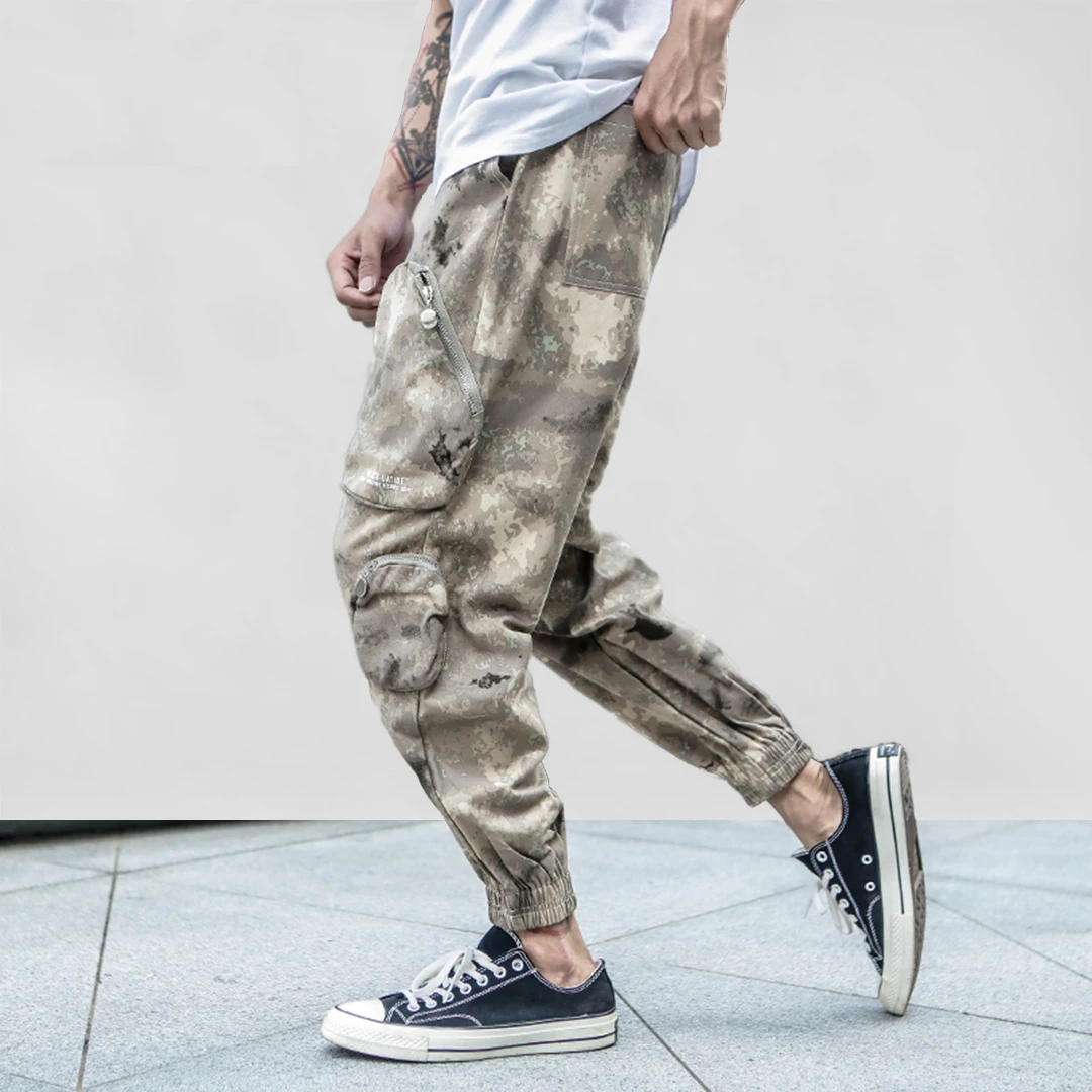 Khaki April MOMO мужские камуфляжные боковые спортивные брюки с карманами военные повседневные камуфляжные мужские брюки-шаровары Хип-хоп штаны для уличного бега - Цвет: Khaki