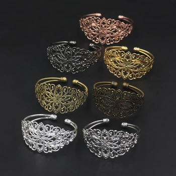 

1piece 63mm Bracelet Bangle Hair Cuff Bun Cage Filigree Flowers Hair Base Open Ball Bangle Accessories for Jewelry Making DIY