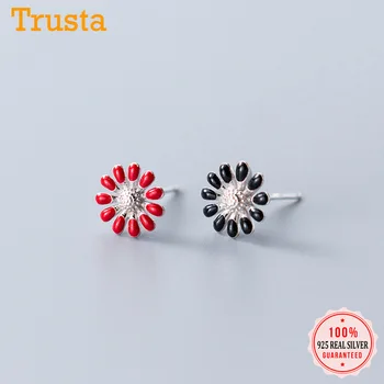 

Trusta Genuine 100% 925 Sterling Silver Cute Sweet Red Black Sunflwoer Stud Earrings For Women Wedding Jewelry Gift DS1947