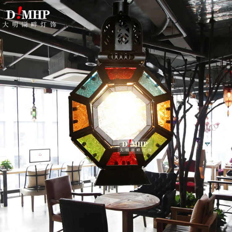 

Mediterranean Style Decoration Handmade Turkish Pendant Light Glass Shades Mosaic Pendant Lamp For Bar Coffee Shop deco maison