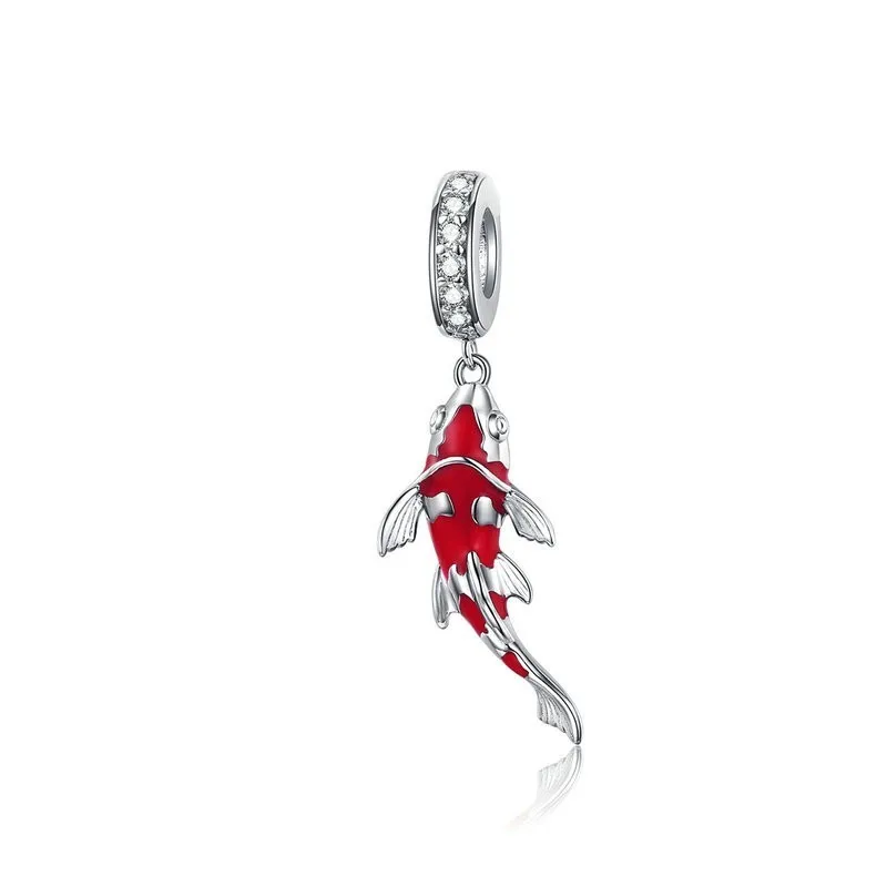 Qikaola Enamel Fish Pendant 925 Sterling Silver DANGLE CHARM Fit Bracelet Necklace Women Fine Jewelry CMC085
