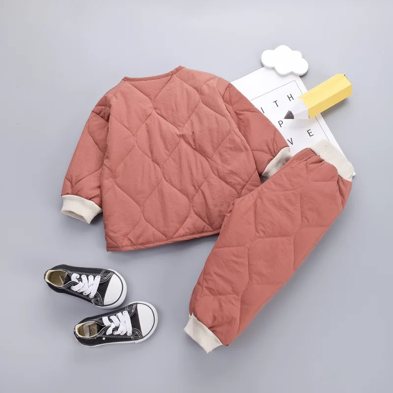 Однотонное теплое пальто модная Милая Одежда для новорожденных девочек длинные штаны комплект из 2 предметов хлопковый спортивный костюм для маленьких мальчиков