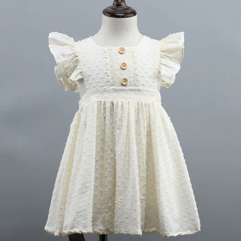 

2020 New Baby Girls Clothes Summer Kids Princess Dresses Sweet Round Collar Flying Sleeve Dress Baby Girls Dresses 100% Cotton