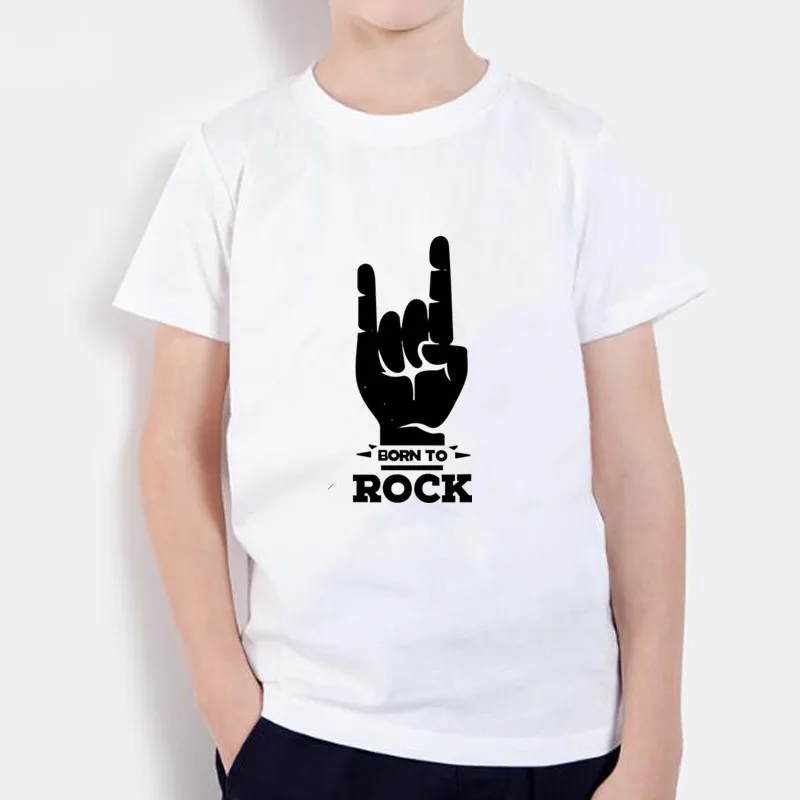 Летняя одежда с короткими рукавами для маленьких мальчиков детская футболка с принтом рок-жестов детская футболка для мальчиков и девочек повседневная детская футболка одежда для мальчиков От 1 до 12 лет - Цвет: Белый