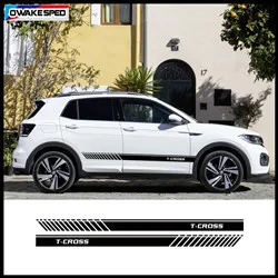 Both Side Sport Stripes Car Door Side Skirt Sticker For Volkswagen-VW T-cross R line Auto Body Decor Vinyl Decals Accessories (3)_副本