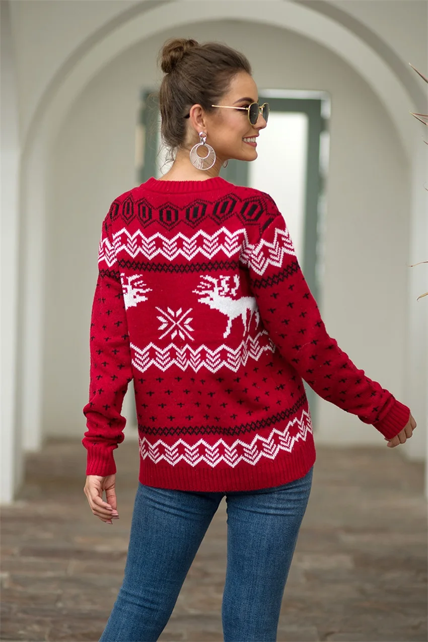 Осень и зима новые рождественские женские свитера Снежинка Олень жаккард с длинным рукавом пуловер свитер