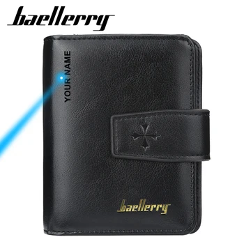 

Baellerry Fahion Black Men Wallet Leather Male Wallets and Purses Leather Multiple Card Slots Men's Purse Free Engraving