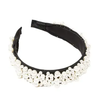 

Ladies Women Luxury Full Jewelry Wide Headband Irregular Imitation Pearl Beaded Embellished Hair Hoop Wedding Banquet Headpiece