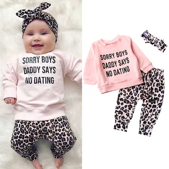 

3pcs Newborn Infant Baby Set Toddler Girl Leopard Print Clothes Pink Long Sleeve Tops + Pants + Headband Outfits Baby Clothing