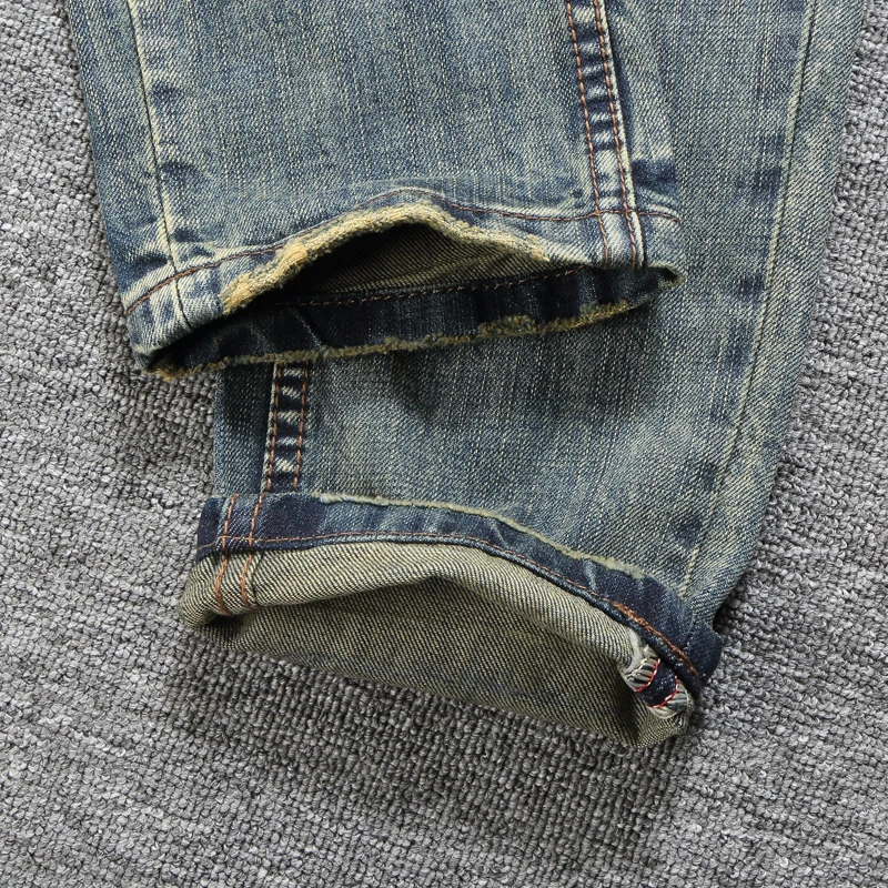 Italian Vintage Designer Men Jeans High Quality Slim Fit Ripped Jeans Men Retro Wash Cotton Denim 5