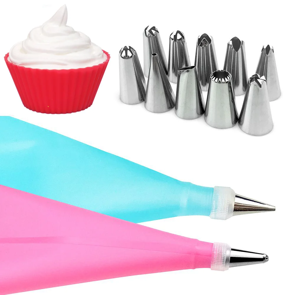 

1Set Silicone DIY Icing Piping Cream Pastry Bags Nozzle Tips Set Cake Decorating Tools Coupler Converter Baking Tools 12PCS