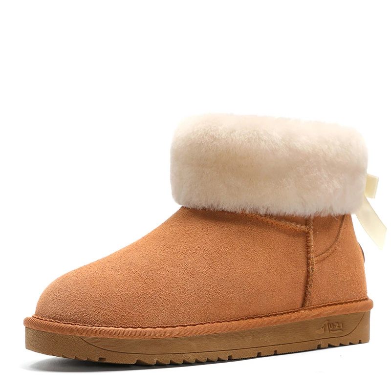 

ZUZI Snow Boots 2019 Warm Fur Plush Insole Women Winter Bow Ankle Boots Women's Shoes Genuine Cowhide Leather Winter Shoes Woman