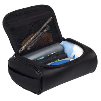 

New Small Full PU Travel Wash Bag Men's Business Waterproof Makeup Storage Bag Black Toiletries Supplies Finishing Package