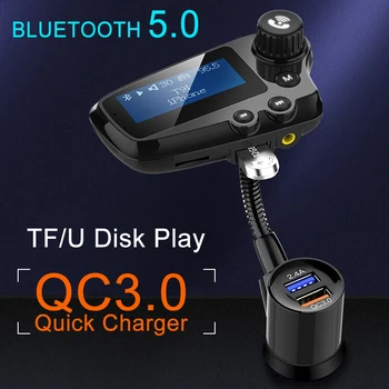 

FM Transmitter Car Bluetooth 5.0 FM Radio Modulator Car Kit QC3.0 Quick USB Car Charger Handsfree Wireless Aux Audio MP3 Player