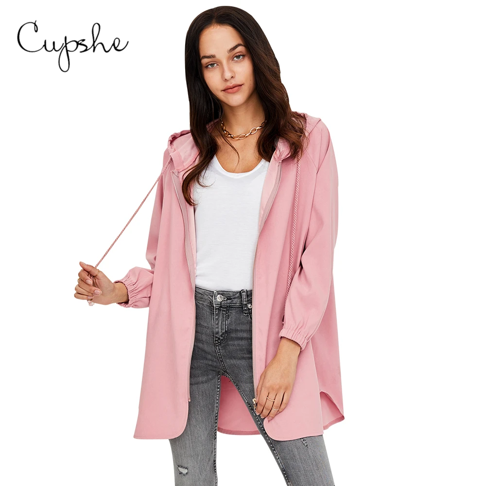 Best  CUPSHE Solid Pink Oversized Zip Hooded Coats Jackets Woman Casual Long Sleeve Sweatshirts 2019 Spri